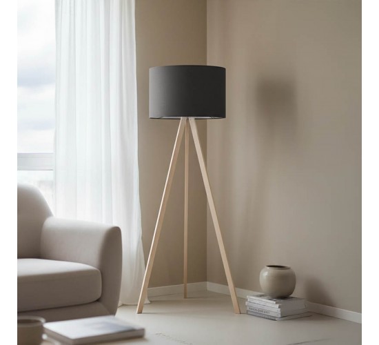 Φωτιστικό δαπέδου PWL-1060 Ε27 φυσικό-ανθρακί Φ38x140εκ Υλικό: MDF - FABRIC 202-000170