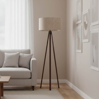 Φωτιστικό δαπέδου PWL-1059 Ε27 σε άμμου/μπεζ-καρυδί απόχρωση Φ38x140εκ Υλικό: MDF - FABRIC - PVC 202-000171