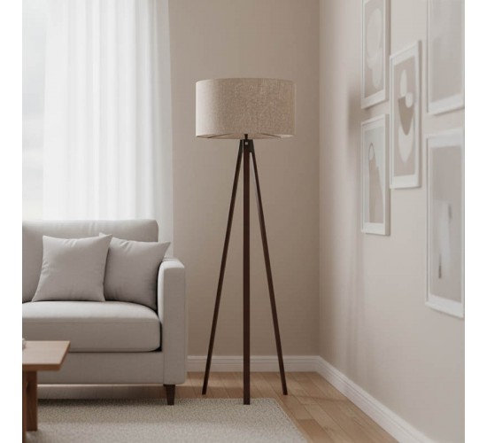 Φωτιστικό δαπέδου PWL-1059 Ε27 σε άμμου/μπεζ-καρυδί απόχρωση Φ38x140εκ Υλικό: MDF - FABRIC - PVC 202-000171