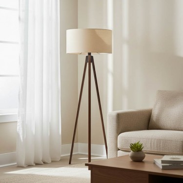 Φωτιστικό δαπέδου PWL-1059 Ε27 σε κρέμα-καρυδί απόχρωση Φ38x140εκ Υλικό: MDF - FABRIC - PVC 202-000172