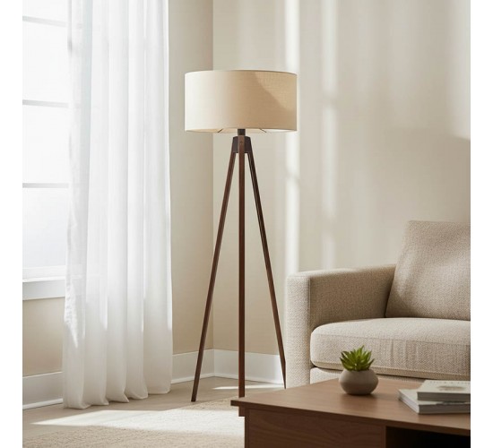 Φωτιστικό δαπέδου PWL-1059 Ε27 σε κρέμα-καρυδί απόχρωση Φ38x140εκ Υλικό: MDF - FABRIC - PVC 202-000172