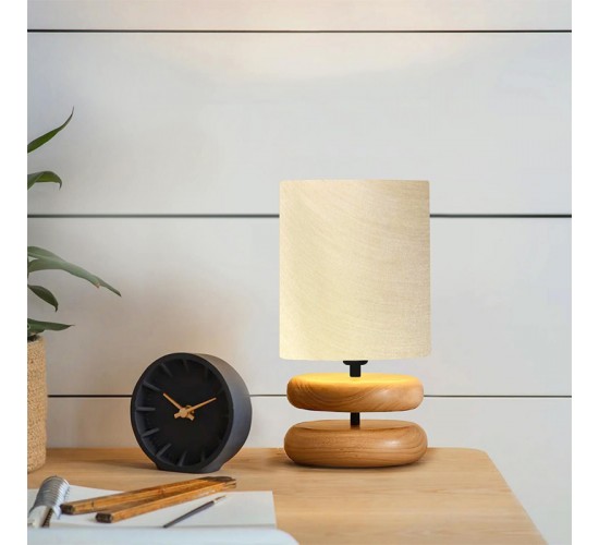 Επιτραπέζιο φωτιστικό Clarion Ε14 μπεζ -καρυδί Φ15x35εκ Υλικό: MDF - PVC - FABRIC 202-000183