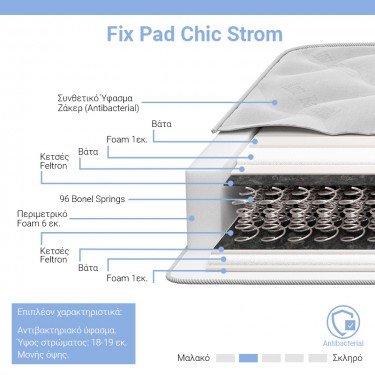 Στρώμα Fix Pad Chic Strom μονής όψης 18-19cm 90x190εκ Υλικό: FOAM 207-000001