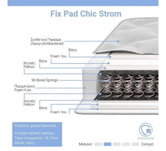 Στρώμα Fix Pad Chic Strom μονής όψης 18-19cm 140x190εκ Υλικό: FOAM 207-000005 Στρώμα Fix Pad Chic Strom μονής όψης 18-19cm 140x190εκ Υλικό: FOAM 207-000005