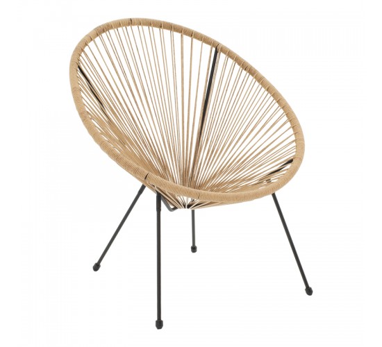 Πολυθρόνα Acapulco μεταλλο σε μαύρη-pe rattan σε φυσική απόχρωση 68.5x74.5x84εκ Υλικό: 80%  Steel 20%  Polyester 218-000028