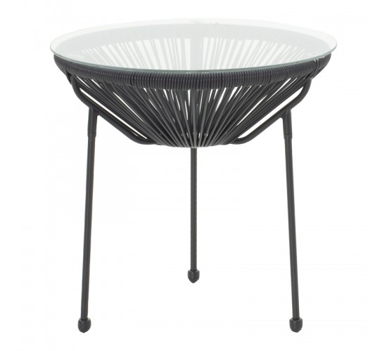 Τραπέζι Acapulco μεταλλο-pe rattan σε μαύρη απόχρωση Φ50x52εκ Υλικό: 40%  Steel 40%  Glass 20%  Polyester 218-000030