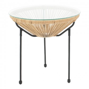 Τραπέζι Acapulco μεταλλο σε μαύρη-pe rattan σε φυσική απόχρωση Φ50x52εκ Υλικό: 40%  Steel 40%  Glass 20%  Polyester 218-000032