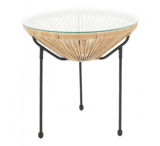 Τραπέζι Acapulco μεταλλο σε μαύρη-pe rattan σε φυσική απόχρωση Φ50x52εκ Υλικό: 40%  Steel 40%  Glass 20%  Polyester 218-000032