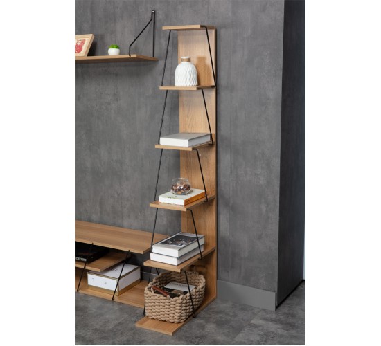 Βιβλιοθήκη mini Tars sonoma-μαύρο 50x22x150εκ Υλικό: E1 MELAMINE PB BOARD M16. METAL 225-000026 Βιβλιοθήκη mini Tars sonoma-μαύρο 50x22x150εκ Υλικό: E1 MELAMINE PB BOARD M16. METAL 225-000026