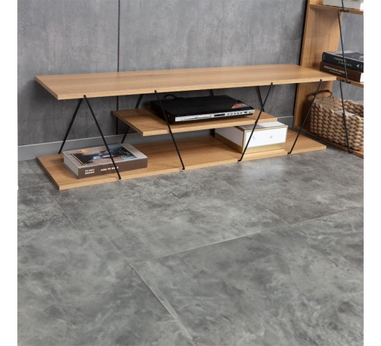 Έπιπλο τηλεόρασης Tars sonoma-μαύρο 120x30x33εκ Υλικό: E1 MELAMINE PB BOARD M16. METAL 225-000029