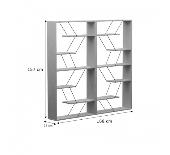 Βιβλιοθήκη Tars γκρι-λευκό 168x24x157εκ Υλικό: E1 MELAMINE PB BOARD M16. METAL 225-000045