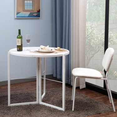 Τραπέζι πτυσσόμενο Talen σε λευκή απόχρωση Φ80x74εκ Υλικό: METAL - PB - MELAMINE 225-000059