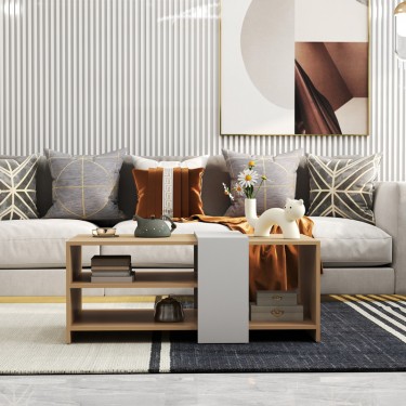 Τραπέζι σαλονιού Cozeto σε φυσική-λευκή απόχρωση 100x53x41.5εκ Υλικό: PARTICLE BOARD - MELAMINE 15MM 225-000067