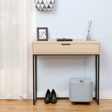 Κονσόλα Joumpa με συρτάρι σε φυσική απόχρωση με μαύρο μέταλλο 80x28x76.5εκ Υλικό: METAL - PARTICLE BOARD - MELAMINE 15MM 225-000073