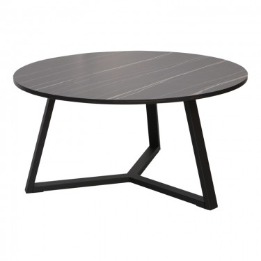 Τραπέζι σαλονιού Berton σε όψη μαρμάρου με μαύρο μέταλλο Φ80x40εκ Υλικό: METAL - PARTICLE BOARD - MELAMINE 15MM 225-000075