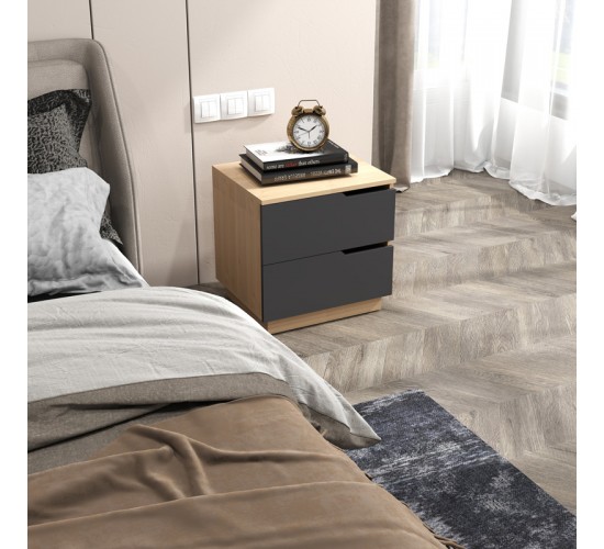 Κομοδίνο Verena I σε φυσική-ανθρακί απόχρωση 48x40x48εκ 225-000081