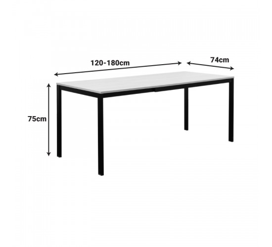 Τραπέζι Extento επεκτεινόμενο σε φυσική απόχρωση με μαύρα μεταλλικά πόδια 120-180x74x75εκ Υλικό: PB  MELAMINE  METAL FRAME 225-000086