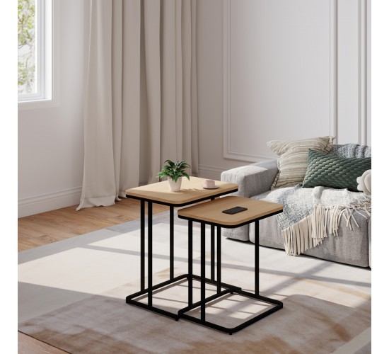 Βοηθητικα τραπέζια Dunest σε φυσική απόχρωση-μαύρα μεταλλικά πόδια 54x40x60εκ Υλικό: PB  MELAMINE  METAL FRAME 225-000087