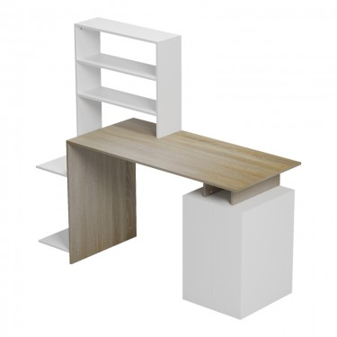Γραφείο με βιβλιοθήκη και ντουλάπι Meza sonoma-λευκό 146.3x55x128.8εκ Υλικό: CHIPBOARD - MELAMINE 230-000056