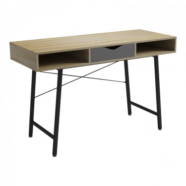 Γραφείο εργασίας Komo pakoworldε sonoma-γκρι - μαύρα μεταλλικά πόδια 120x48x76εκ Υλικό: -15mm Melamine Board - 25*25mm Powder Coated Steel Tube 230-000061