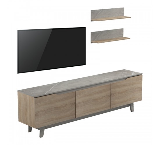 Σύνθετο σαλονιού Kasia σε μπεζ μαρμάρου-sonoma απόχρωση 180x35x48.5εκ Υλικό: PB 230-000078