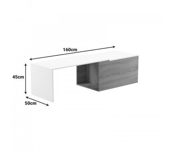 Τραπέζι σαλονιού Extera επεκτεινόμενο σε λευκή-sonoma απόχρωση 100-160x50x45εκ Υλικό: PB 230-000086