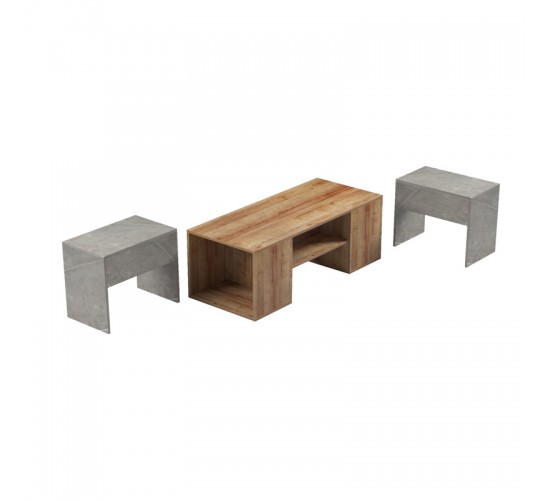 Τραπέζι σαλονιού Morfi πολυμορφικό 3τεμ σε oak-μπεζ μαρμάρου απόχρωση 105x45x37εκ Υλικό: PB 230-000087