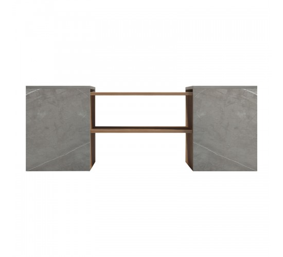 Τραπέζι σαλονιού Morfi πολυμορφικό 3τεμ σε oak-μπεζ μαρμάρου απόχρωση 105x45x37εκ Υλικό: PB 230-000087