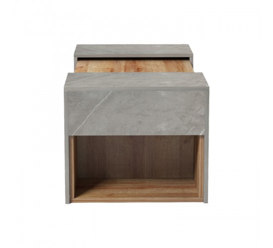 Τραπέζι σαλονιού Morfi πολυμορφικό 3τεμ σε oak-μπεζ μαρμάρου απόχρωση 105x45x37εκ Υλικό: PB 230-000087