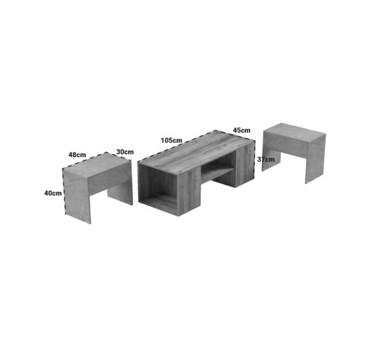 Τραπέζι σαλονιού Morfi πολυμορφικό 3τεμ σε oak-μπεζ μαρμάρου απόχρωση 105x45x37εκ Υλικό: PB 230-000087