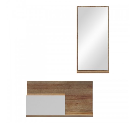 Έπιπλο εισόδου με καθρέπτη Miranda σε λευκή-oak απόχρωση 60x30x89.5εκ Υλικό: PB 230-000092