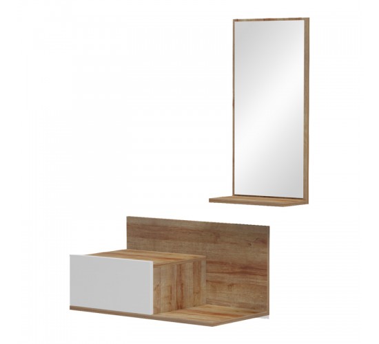 Έπιπλο εισόδου με καθρέπτη Miranda σε λευκή-oak απόχρωση 60x30x89.5εκ Υλικό: PB 230-000092