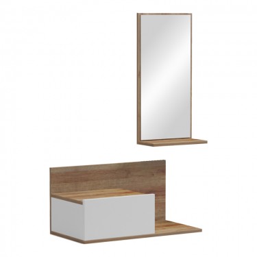 Έπιπλο εισόδου με καθρέπτη Miranda σε λευκή-oak απόχρωση 60x30x89.5εκ Υλικό: PB 230-000092