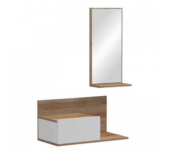 Έπιπλο εισόδου με καθρέπτη Miranda σε λευκή-oak απόχρωση 60x30x89.5εκ Υλικό: PB 230-000092