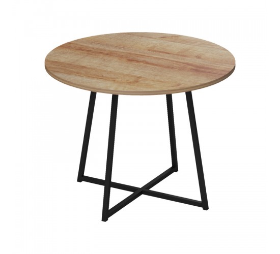 Τραπέζι Sarah Ι σε oak απόχρωση με μαύρα μεταλλικά πόδια Φ100x76εκ Υλικό: PB   STEEL 230-000093