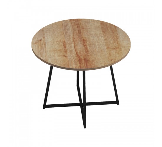 Τραπέζι Sarah Ι σε oak απόχρωση με μαύρα μεταλλικά πόδια Φ100x76εκ Υλικό: PB   STEEL 230-000093