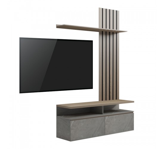 Σύνθετο σαλονιού Perlento σε μπεζ μαρμάρου με sonoma απόχρωση 140x41x219.5εκ Υλικό: 15MM MELANMINE BOARD 230-000098