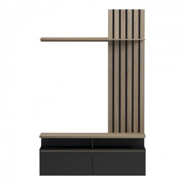 Σύνθετο σαλονιού Perlento σε μαύρο με sonoma απόχρωση 140x41x219.5εκ Υλικό: 15MM MELANMINE BOARD 230-000099