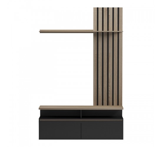 Σύνθετο σαλονιού Perlento σε μαύρο με sonoma απόχρωση 140x41x219.5εκ Υλικό: 15MM MELANMINE BOARD 230-000099