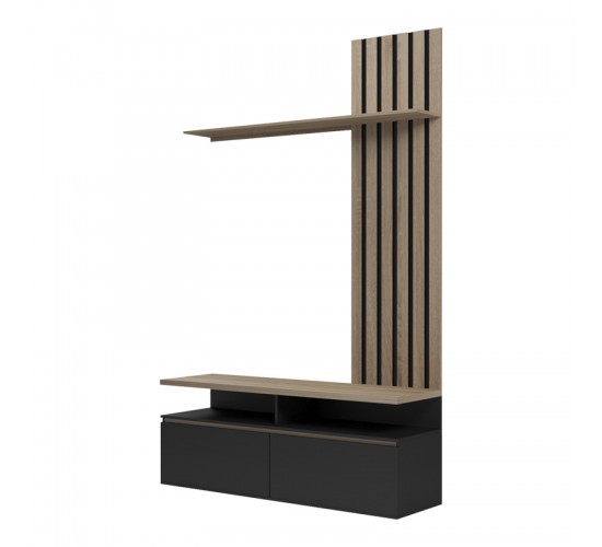 Σύνθετο σαλονιού Perlento σε μαύρο με sonoma απόχρωση 140x41x219.5εκ Υλικό: 15MM MELANMINE BOARD 230-000099