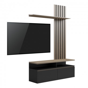 Σύνθετο σαλονιού Perlento σε μαύρο με sonoma απόχρωση 140x41x219.5εκ Υλικό: 15MM MELANMINE BOARD 230-000099