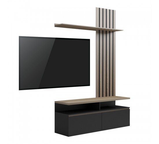 Σύνθετο σαλονιού Perlento σε μαύρο με sonoma απόχρωση 140x41x219.5εκ Υλικό: 15MM MELANMINE BOARD 230-000099