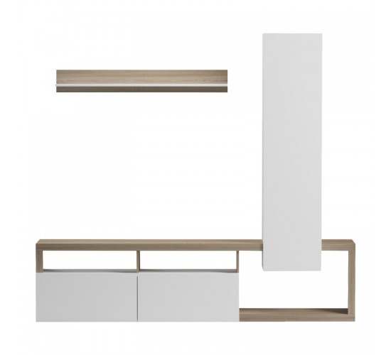 Σύνθετο σαλονιού Leganto σε sonoma με λευκή απόχρωση 220.5x35x197.5εκ Υλικό: 15MM MELANMINE BOARD 230-000102