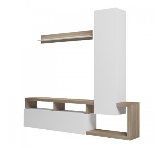 Σύνθετο σαλονιού Leganto σε sonoma με λευκή απόχρωση 220.5x35x197.5εκ Υλικό: 15MM MELANMINE BOARD 230-000102