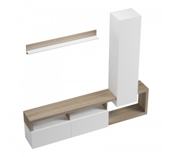 Σύνθετο σαλονιού Leganto σε sonoma με λευκή απόχρωση 220.5x35x197.5εκ Υλικό: 15MM MELANMINE BOARD 230-000102