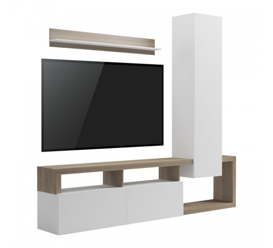 Σύνθετο σαλονιού Leganto σε sonoma με λευκή απόχρωση 220.5x35x197.5εκ Υλικό: 15MM MELANMINE BOARD 230-000102