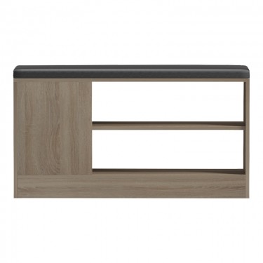 Παπουτσοθήκη-σκαμπό Deboule 8 ζευγών σε sonoma-μαύρη απόχρωση 90x30x46εκ Υλικό: 15MM MELANMINE BOARD - PU CUSHION 230-000117