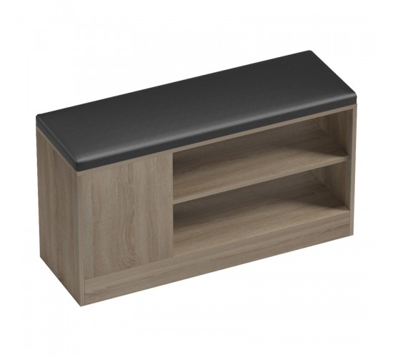 Παπουτσοθήκη-σκαμπό Deboule 8 ζευγών σε sonoma-μαύρη απόχρωση 90x30x46εκ Υλικό: 15MM MELANMINE BOARD - PU CUSHION 230-000117