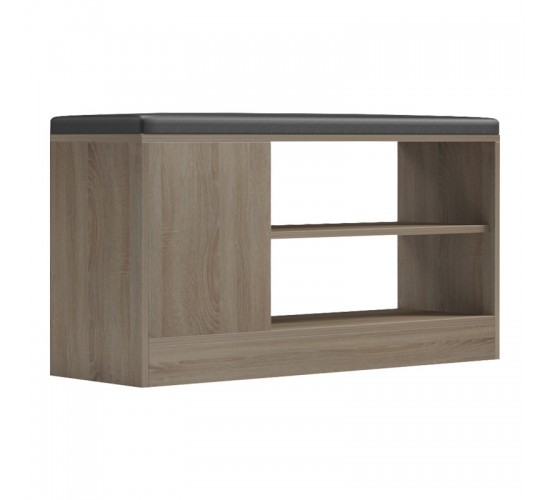 Παπουτσοθήκη-σκαμπό Deboule 8 ζευγών σε sonoma-μαύρη απόχρωση 90x30x46εκ Υλικό: 15MM MELANMINE BOARD - PU CUSHION 230-000117