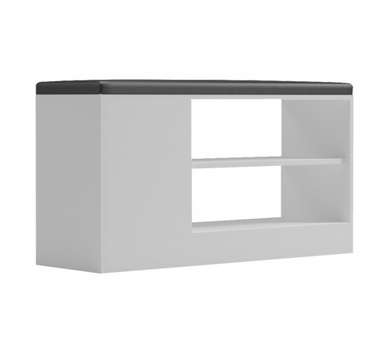 Παπουτσοθήκη-σκαμπό Deboule 8 ζευγών σε λευκή-μαύρη απόχρωση 90x30x46εκ Υλικό: 15MM MELANMINE BOARD - PU CUSHION 230-000118